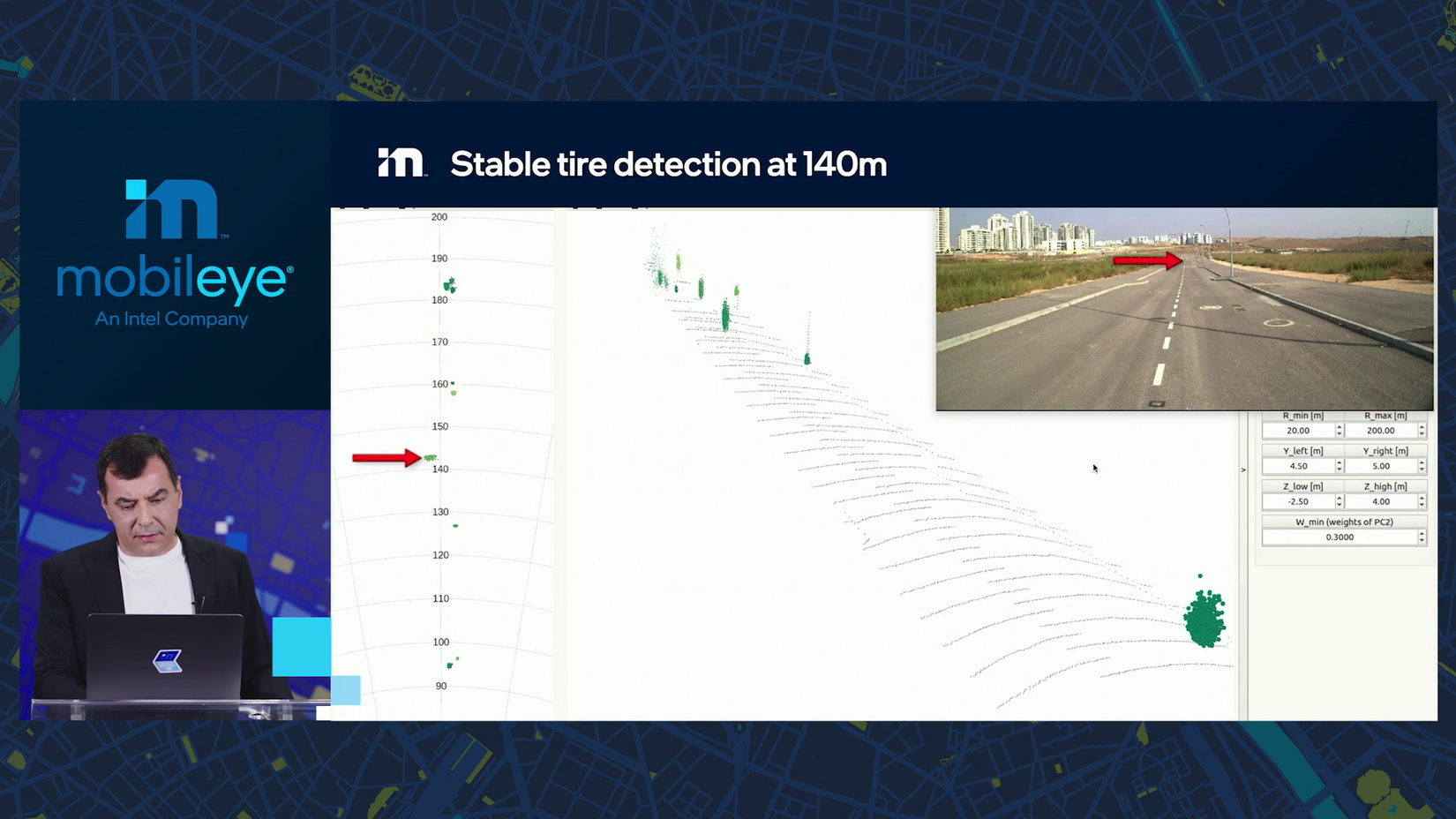 Stable tire detection at 140m
