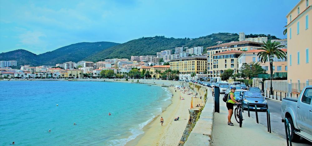 stock image of the beachfront in Ajaccio on the island of Corsica in France