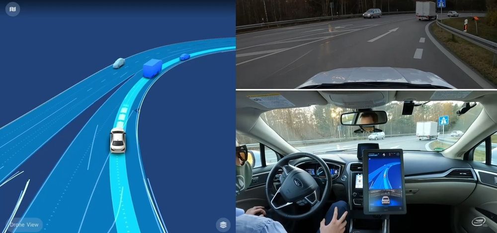 Screen capture from video showing Mobileye's developmental AV navigating the Autobahn near Munich.