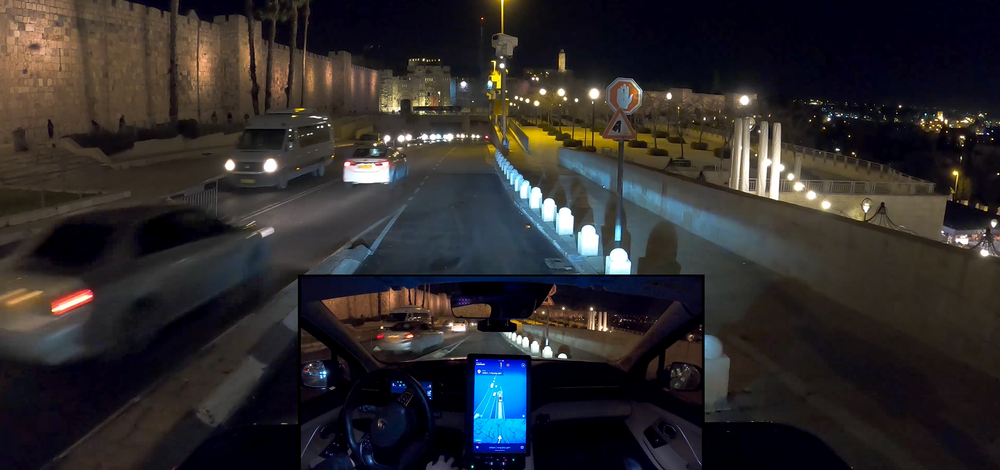 Mobileye robotaxi on an autonomous night drive through Jerusalem