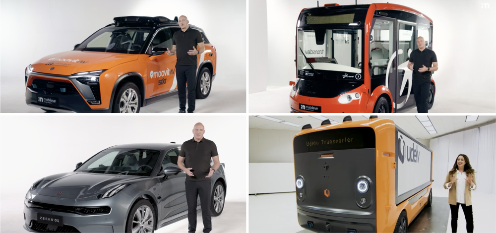 Mobileye Robotaxi, Transdev/Lohr i-Cristal, Zeekr 001, Udelv Transporter - four vehicles Driven by Mobileye™ for CES 2022
