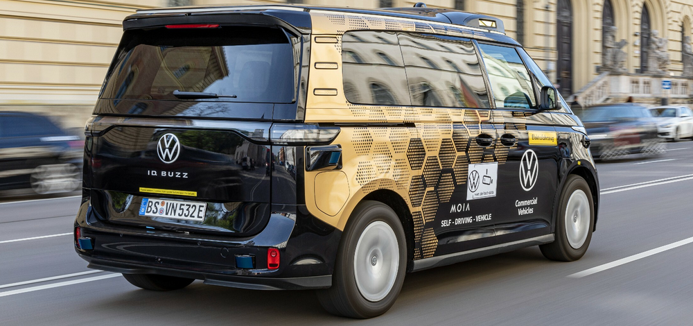 An all-electric Volkswagen ID. Buzz equipped with Mobileye Drive™️ self-driving technology in Munich, Germany