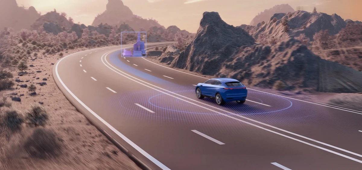 Illustration of a vehicle using Mobileye REM to understand road features and anticipate construction.