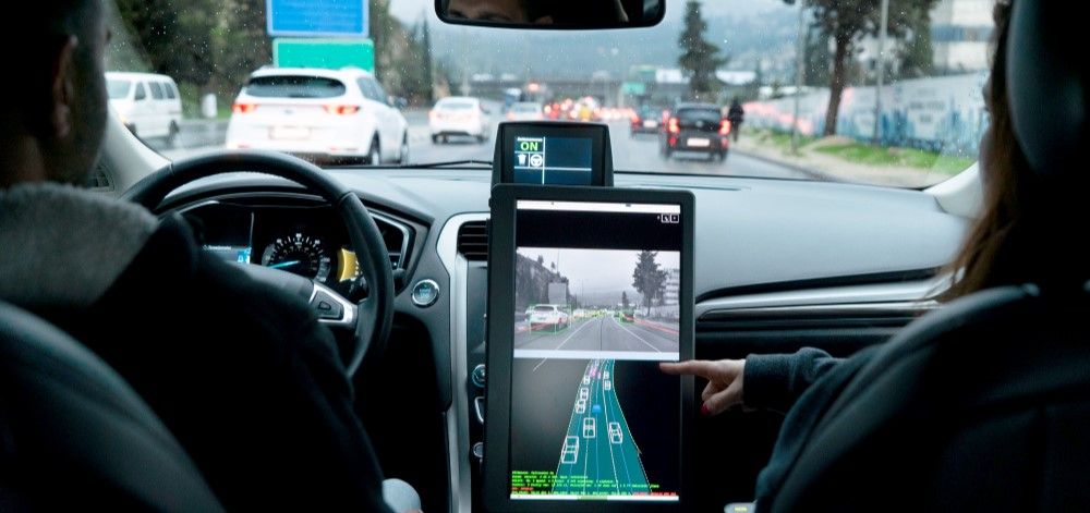 Inside one of Mobileye’s self-driving autonomous development vehicles, employing computer vision mobility technology