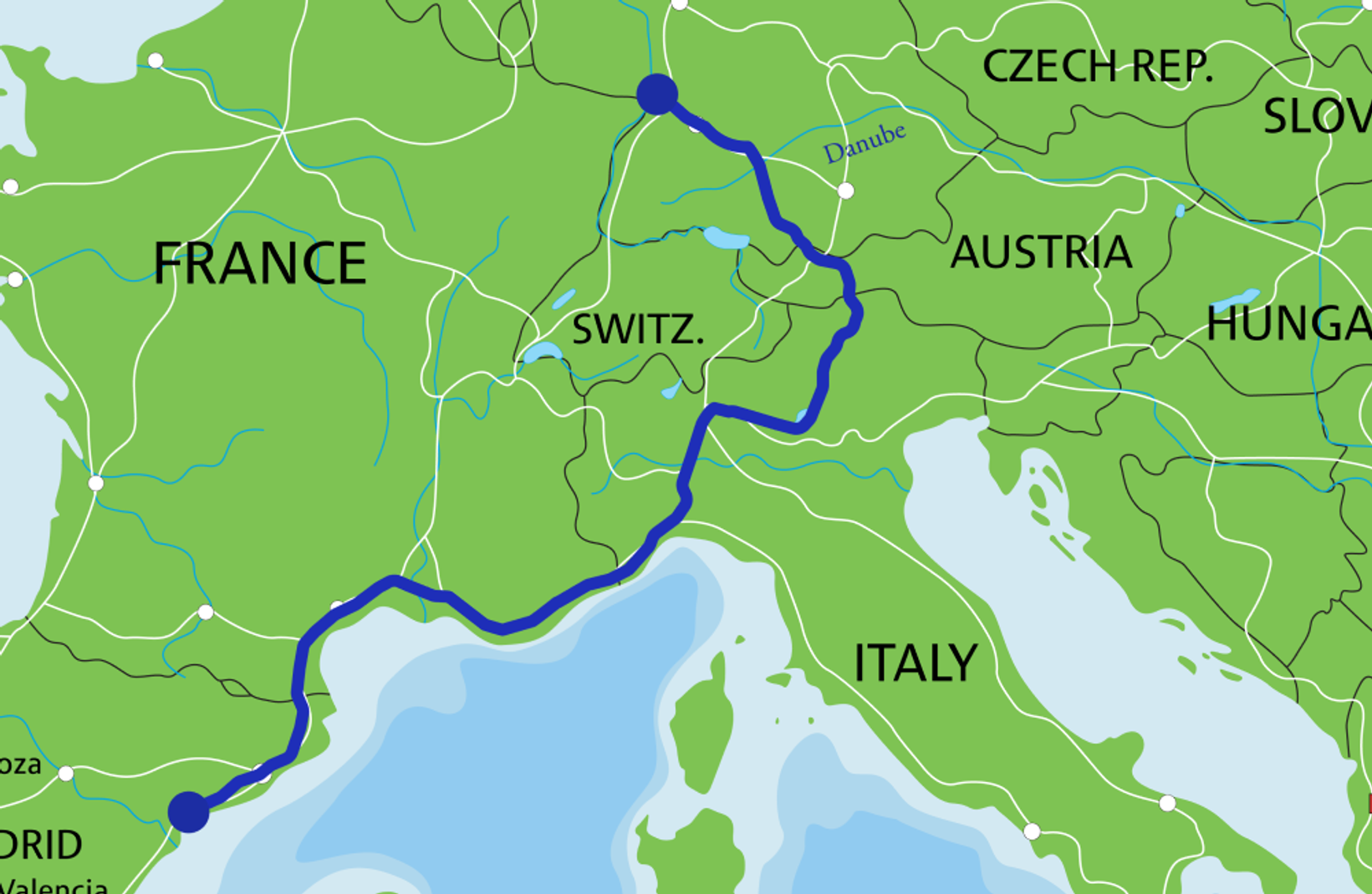 The 2,000-kilometer road trip passed through Spain, France, Monaco, Italy, Austria, and Germany.