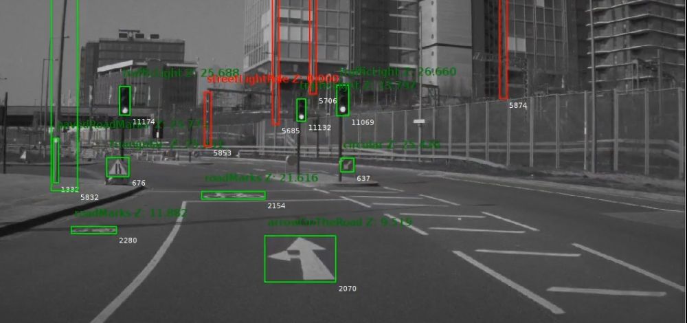 Arrows, traffic signs and poles detected by Mobileye 8 Connect, capturing a street-level view of Britain’s road network.