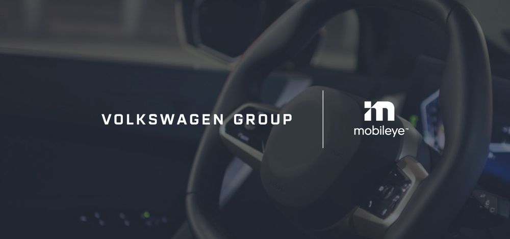 Logos of the Volkswagen Group and Mobileye.
